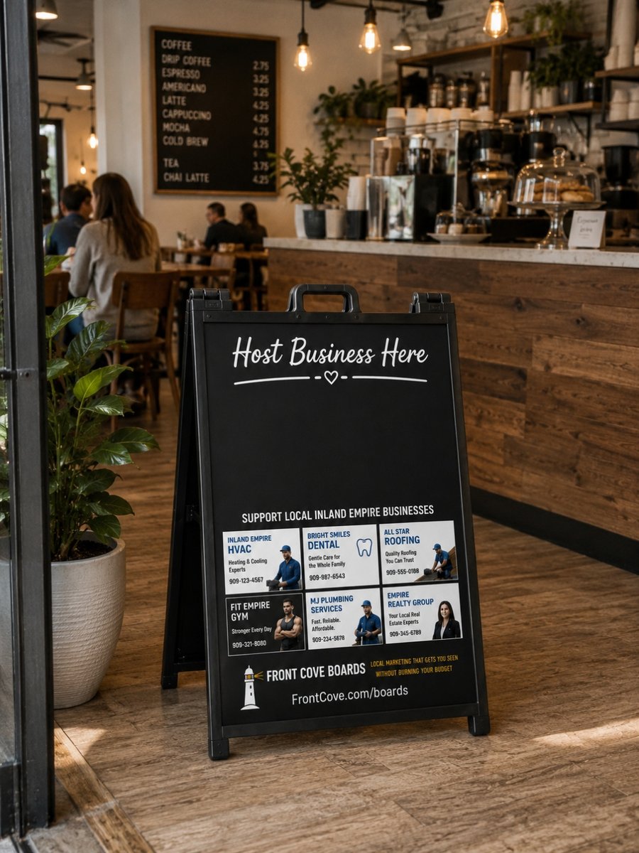 FrontCove specials board placed near the counter of a coffee shop